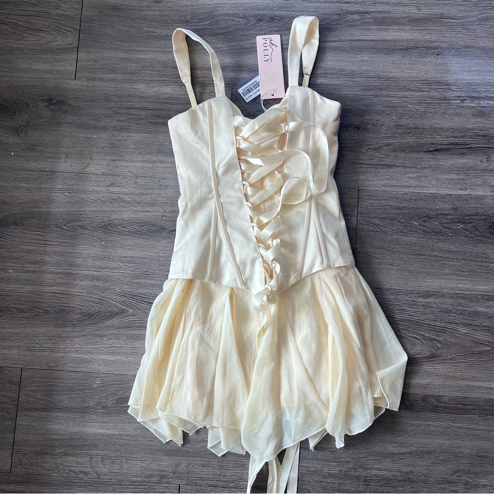 Oh Polly Cream Satin lace up corset Dress